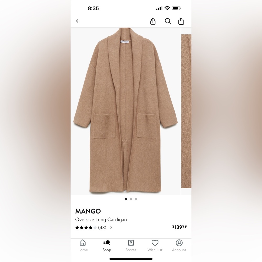 Mango Oversized Long Cardigan Size XXS/XS